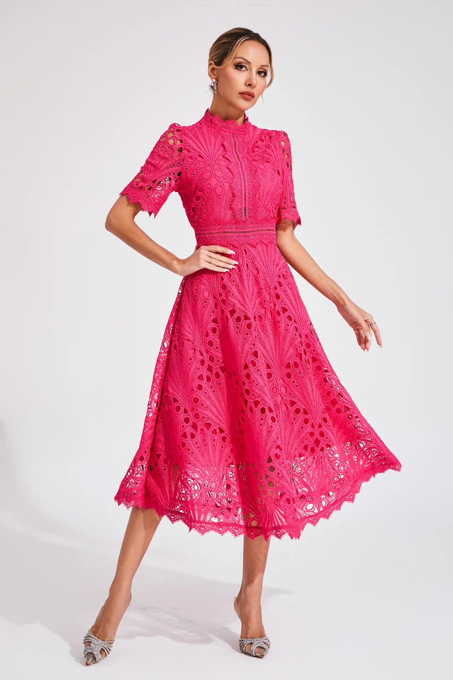 Women's Lace Midi Dress | Wedding Guest A-Line-5