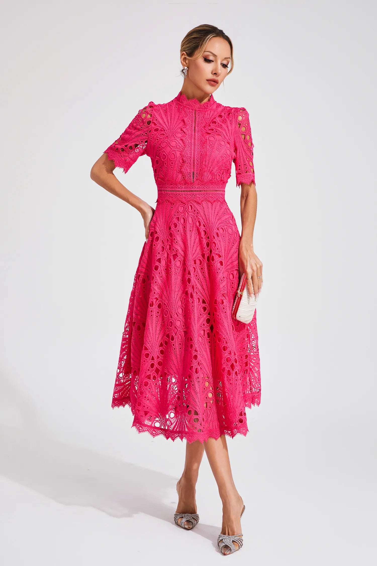 Women's Lace Midi Dress | Wedding Guest A-Line-4