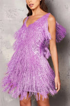 Women's Fringe Mini Dress | V-Neck Cocktail Party-1