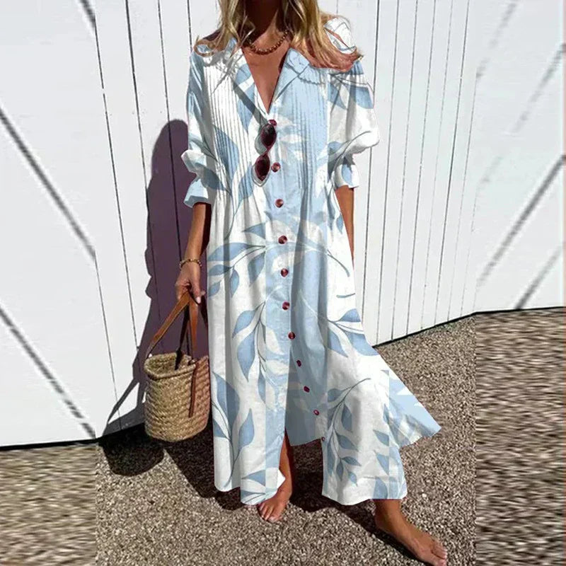Women's Floral Print Maxi Dress | Loose Fit V-Neck-5