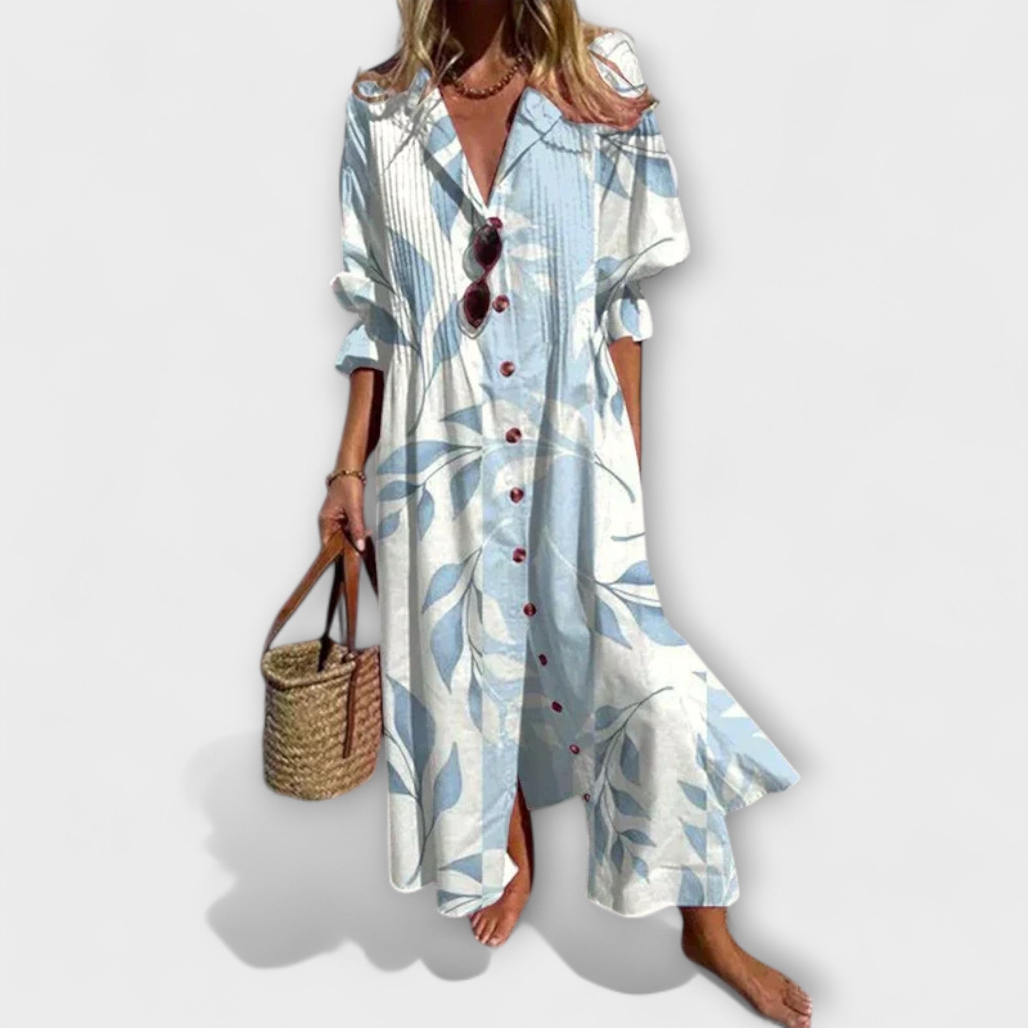 Women's Floral Maxi Dress | Button-Down V-Neck-1
