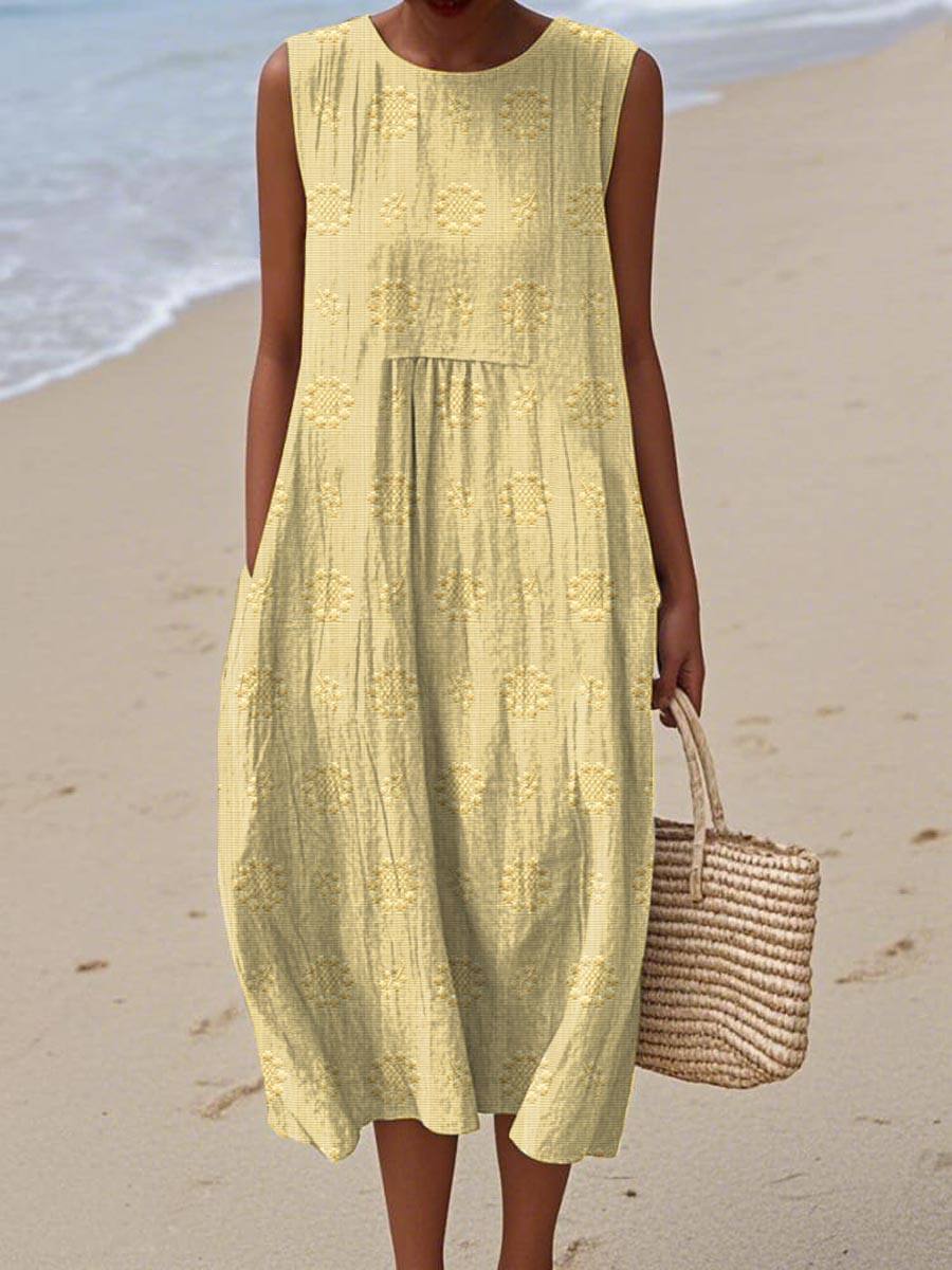 Women's Sleeveless Midi Dress | Embroidered Summer-7