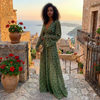 Women's Boho Maxi Dress | V-Neck Polka Dot-3