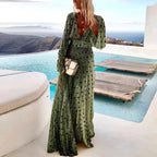 Women's Boho Maxi Dress | V-Neck Polka Dot-1