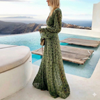 Women's Boho Maxi Dress | V-Neck Polka Dot-2