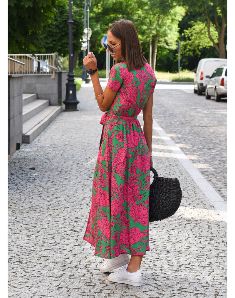 Women's Floral Wrap Midi Dress | Summer V-Neck-7
