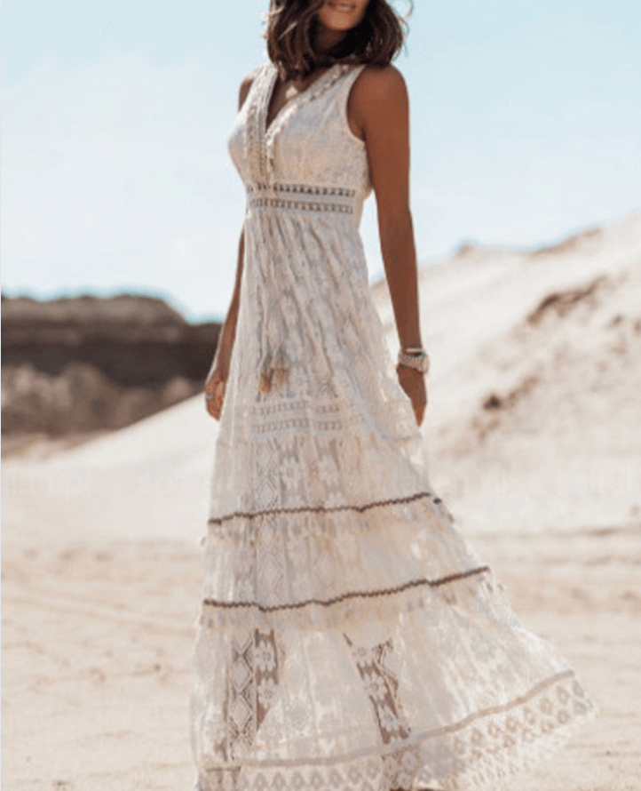 Women's Boho Lace Maxi Dress | Summer V-Neck-2