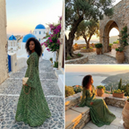 Women's Boho Maxi Dress | V-Neck Polka Dot-4