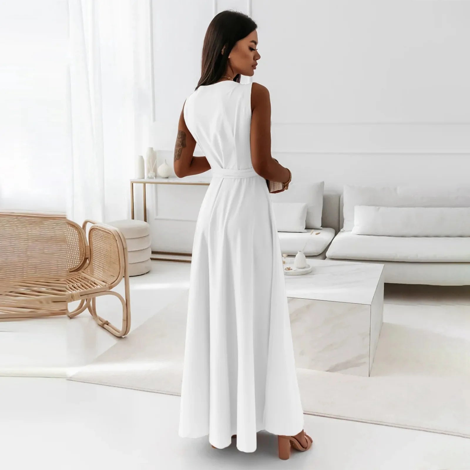 Women's Wrap Maxi Dress | Sleeveless V-Neck Teal-8