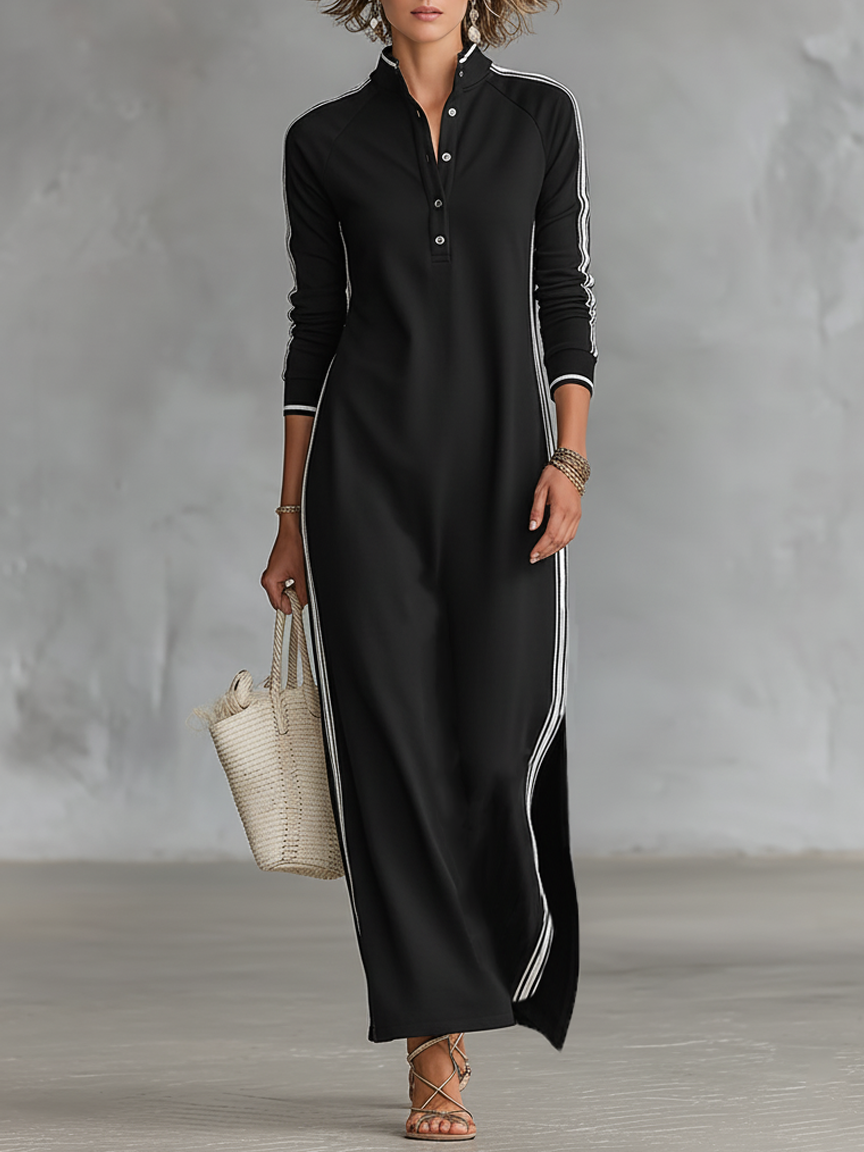 Women's Casual Maxi Dress | Striped Long Sleeve-1