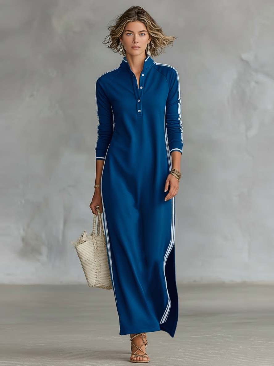 Women's Casual Maxi Dress | Striped Long Sleeve-5