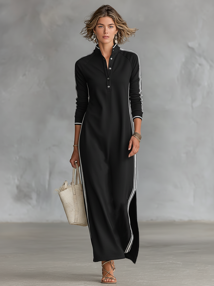 Women's Casual Maxi Dress | Striped Long Sleeve-8