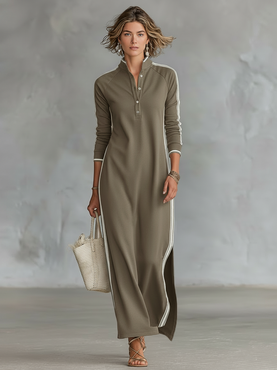 Women's Casual Maxi Dress | Striped Long Sleeve-3