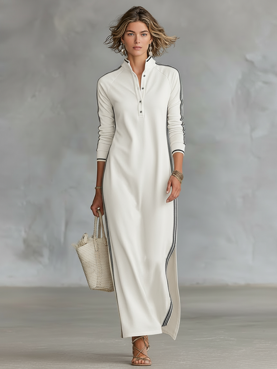 Women's Casual Maxi Dress | Striped Long Sleeve-4