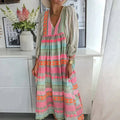 Women's Boho Striped Maxi Dress | Summer V-Neck-1
