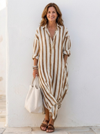 Women's Striped Midi Dress | Casual Summer-7