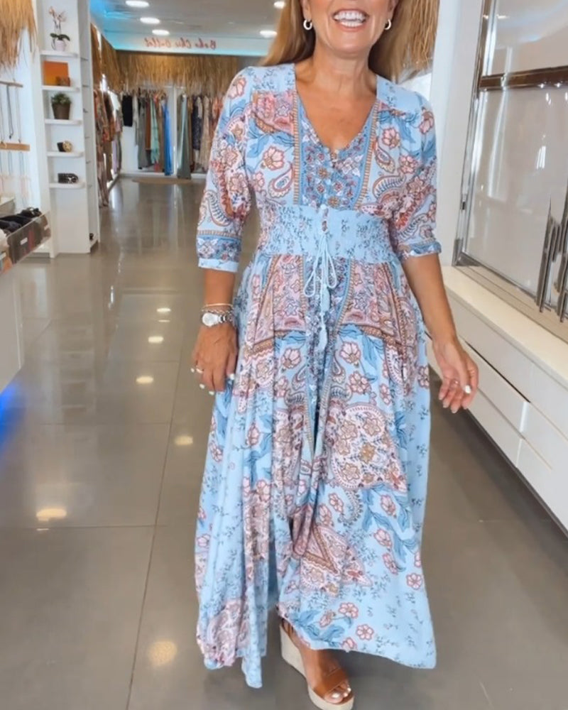 boho wedding guest dress with sleeves Women's Floral Maxi Dress
