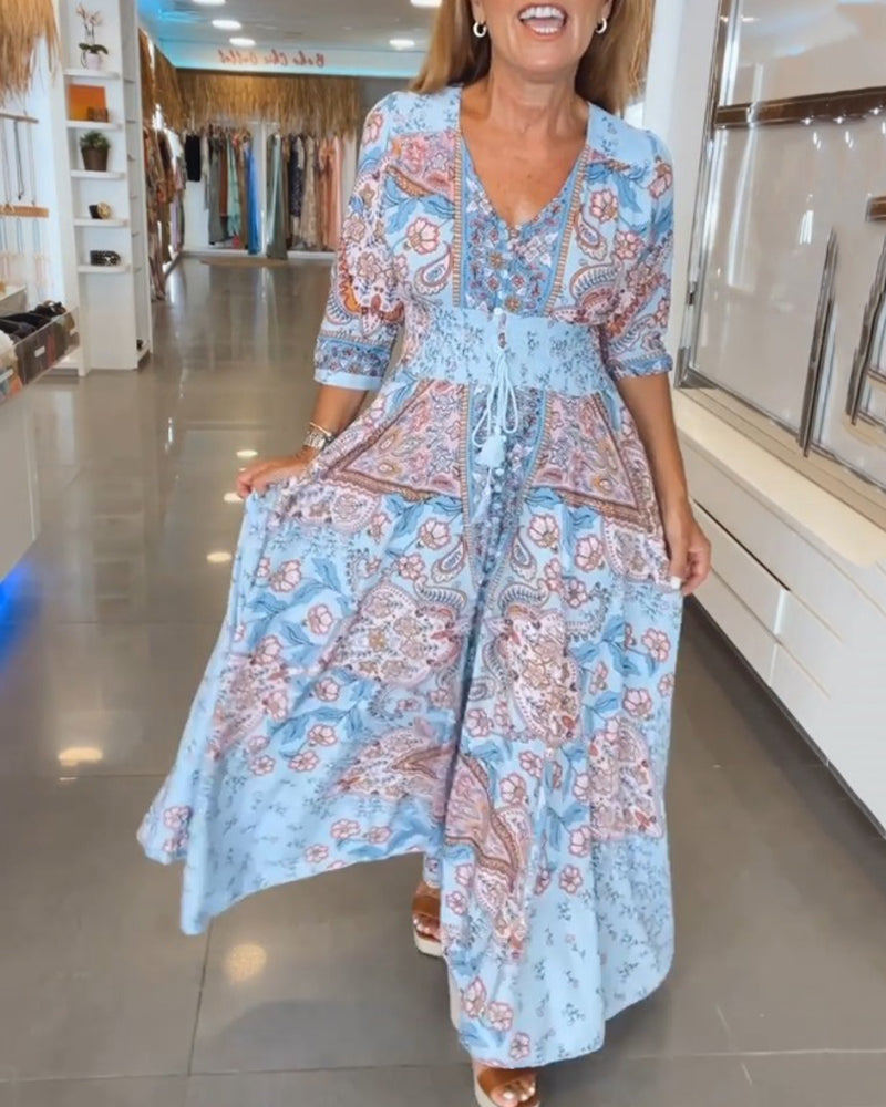 Women's Maxi Dress A Line Dress Casual Boho Outdoor Going out Regular Fit Floral Graphic 3 4 Length Sleeve V Neck Yellow Pink Sky Blue Green Summer Women's Maxi Dress A Line Dress Casual Boho Outdoor Going out Regular Fit Floral Graphic 3 4 Length Sleeve V Neck Yellow Pink Sky Blue Green Summer
