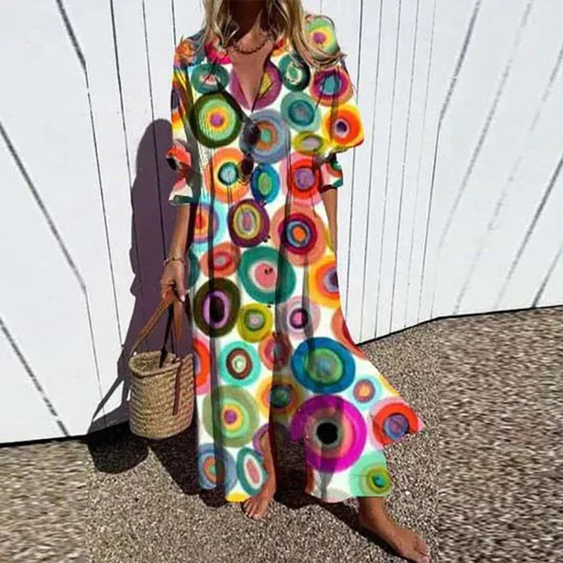 Women's Floral Print Maxi Dress | Loose Fit V-Neck-6