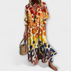 Women's Floral Maxi Dress | Button-Down V-Neck-3