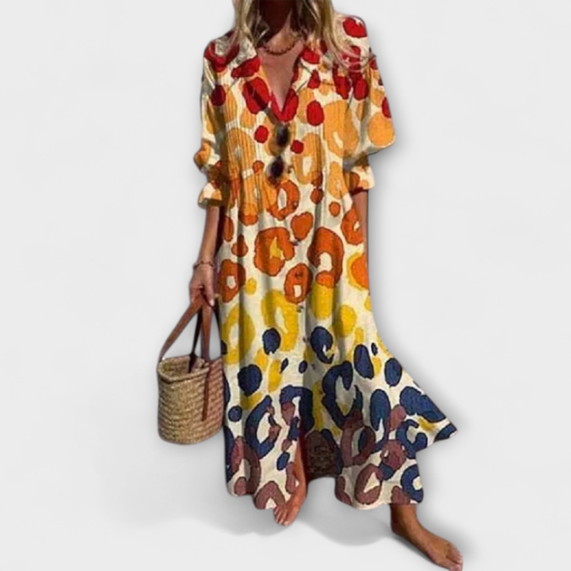 Women's Floral Maxi Dress | Button-Down V-Neck-3