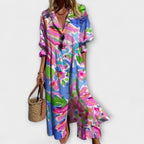 Women's Floral Maxi Dress | Button-Down V-Neck-4