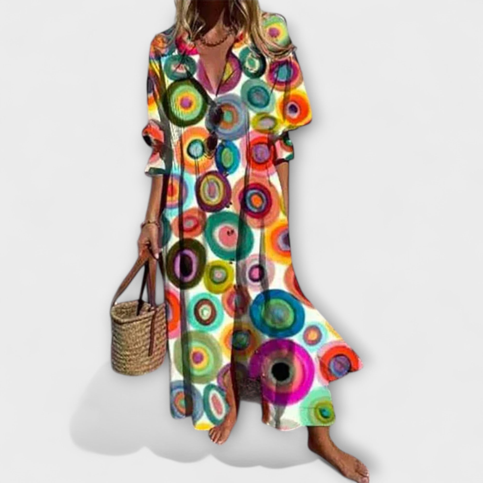Women's Floral Maxi Dress | Button-Down V-Neck-6