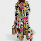 Women's Floral Maxi Dress | Button-Down V-Neck-2