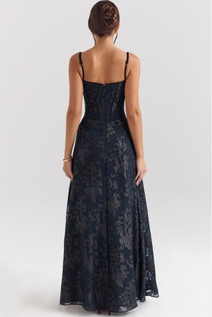 Women's Corset Maxi Dress | Purple Floral A-Line Gown-7
