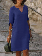 Women's V-Neck Shift Dress | Half Sleeve Knee Length-9