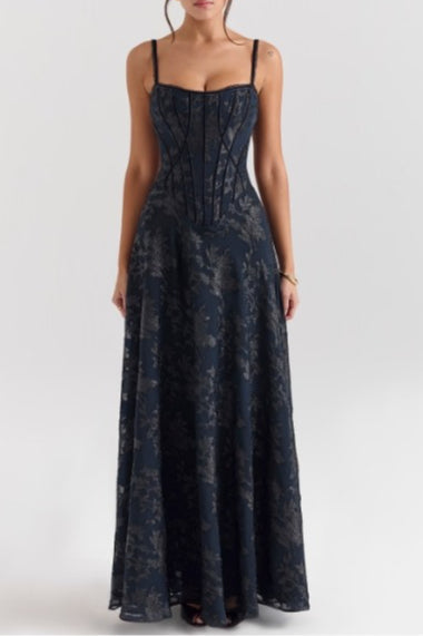 Women's Corset Maxi Dress | Purple Floral A-Line Gown-5