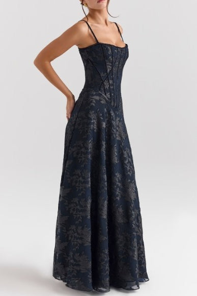 Women's Corset Maxi Dress | Purple Floral A-Line Gown-6