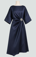 Women's Draped Midi Dress | Batwing Sleeve Formal-7