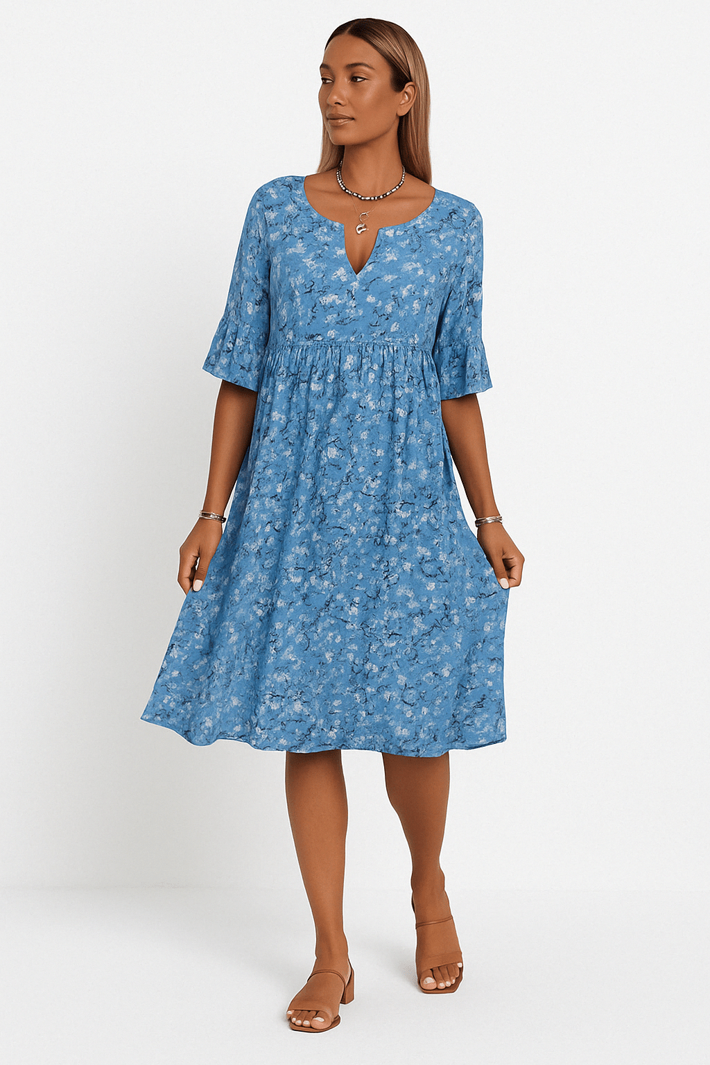 Women's Floral Midi Dress | Summer Boho A-Line-4