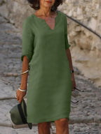 Women's V-Neck Shift Dress | Half Sleeve Knee Length-3