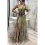 Women's Floral Maxi Dress | One Shoulder Slit-5