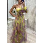 Women's Floral Maxi Dress | One Shoulder Slit-2