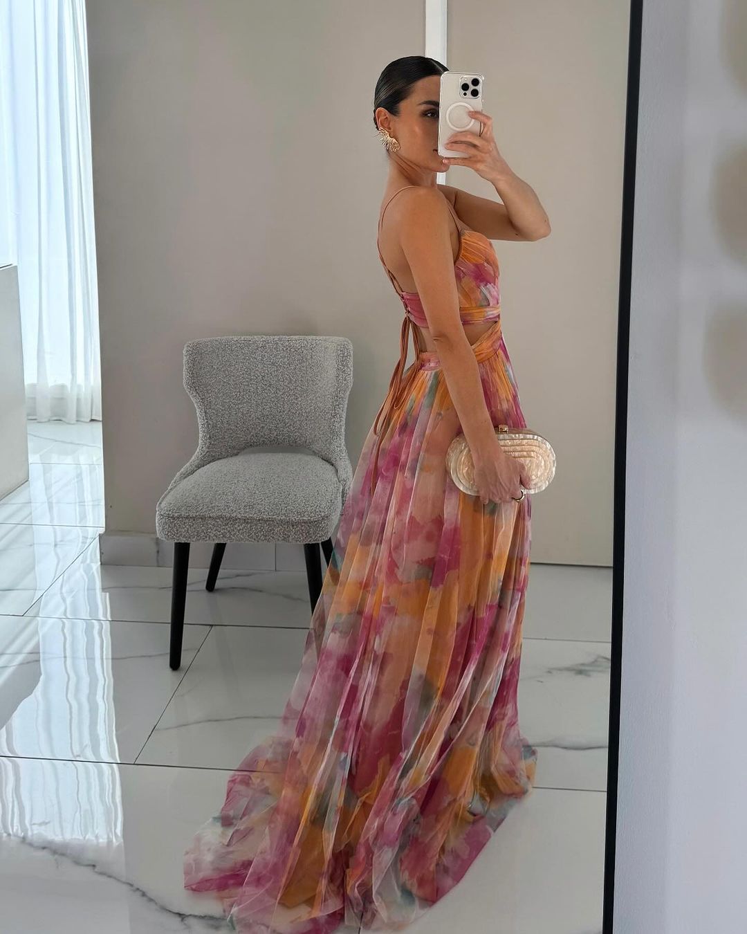 Women's Floral Print Maxi Dress | Strapless Pleated Gown-3