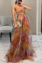 Women's Floral Print Maxi Dress | Strapless Pleated Gown-5