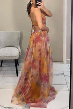 Women's Floral Print Maxi Dress | Strapless Pleated Gown-6