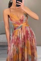 Women's Floral Print Maxi Dress | Strapless Pleated Gown-7