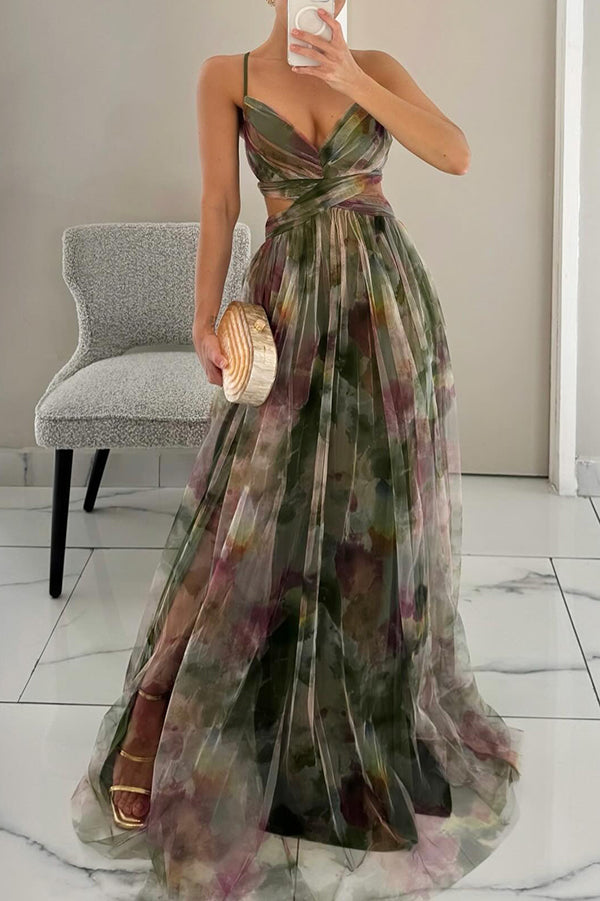 Women's Floral Print Maxi Dress | Strapless Pleated Gown-8