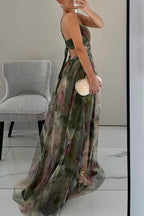 Women's Floral Print Maxi Dress | Strapless Pleated Gown-9