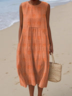 Women's Sleeveless Midi Dress | Embroidered Summer-6