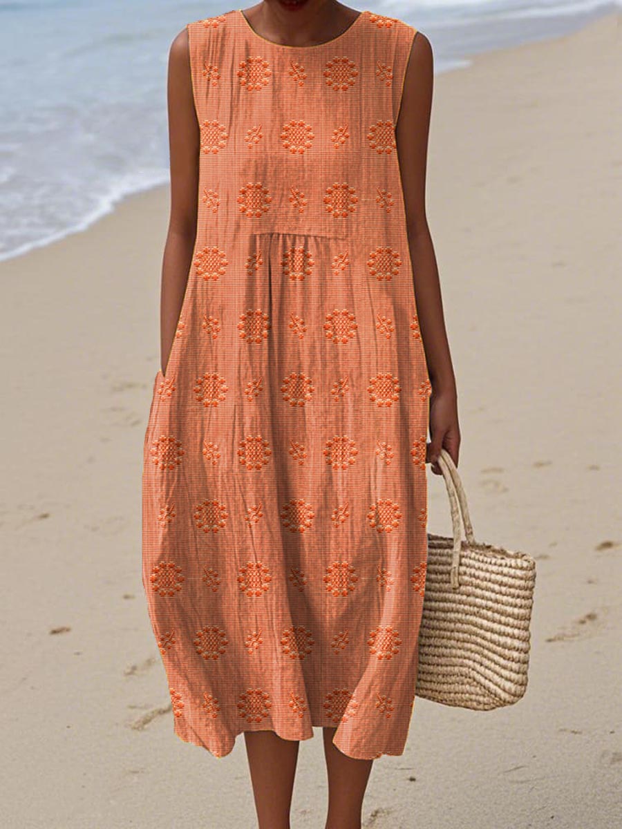 Women's Sleeveless Midi Dress | Embroidered Summer-6