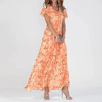 Women's Floral Maxi Dress | Ruffle Sleeve V-Neck-1