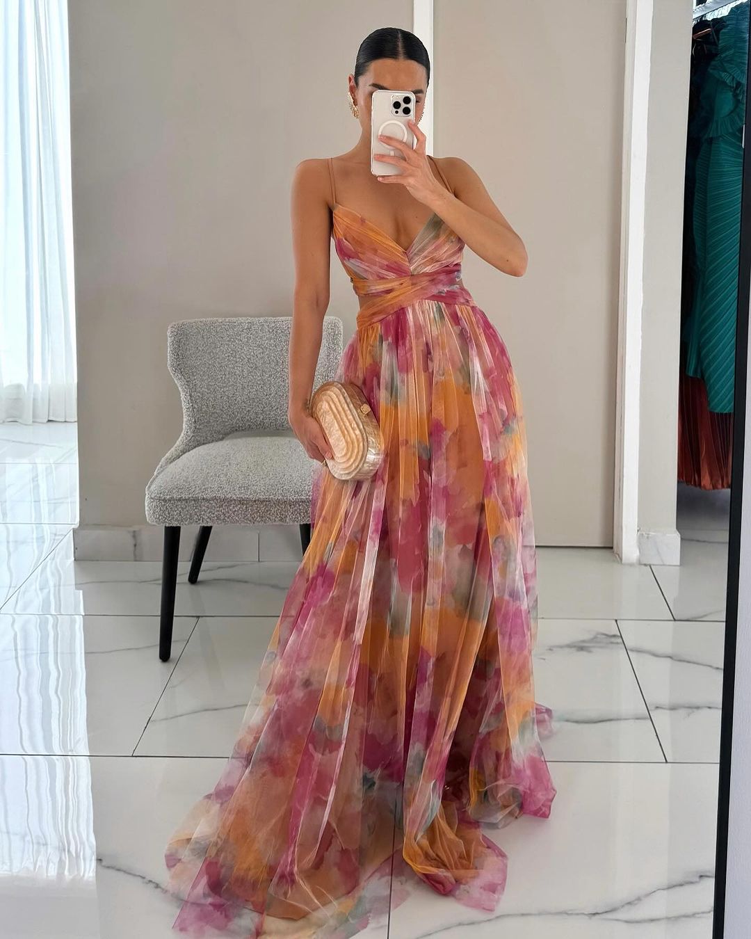 Women's Floral Print Maxi Dress | Strapless Pleated Gown-1