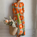 Women's Floral Print Maxi Dress | Long Sleeve V-Neck-1