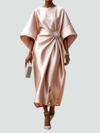 Women's Draped Midi Dress | Batwing Sleeve Formal-5