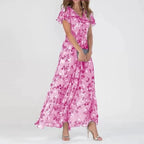 Women's Floral Maxi Dress | Ruffle Sleeve V-Neck-4